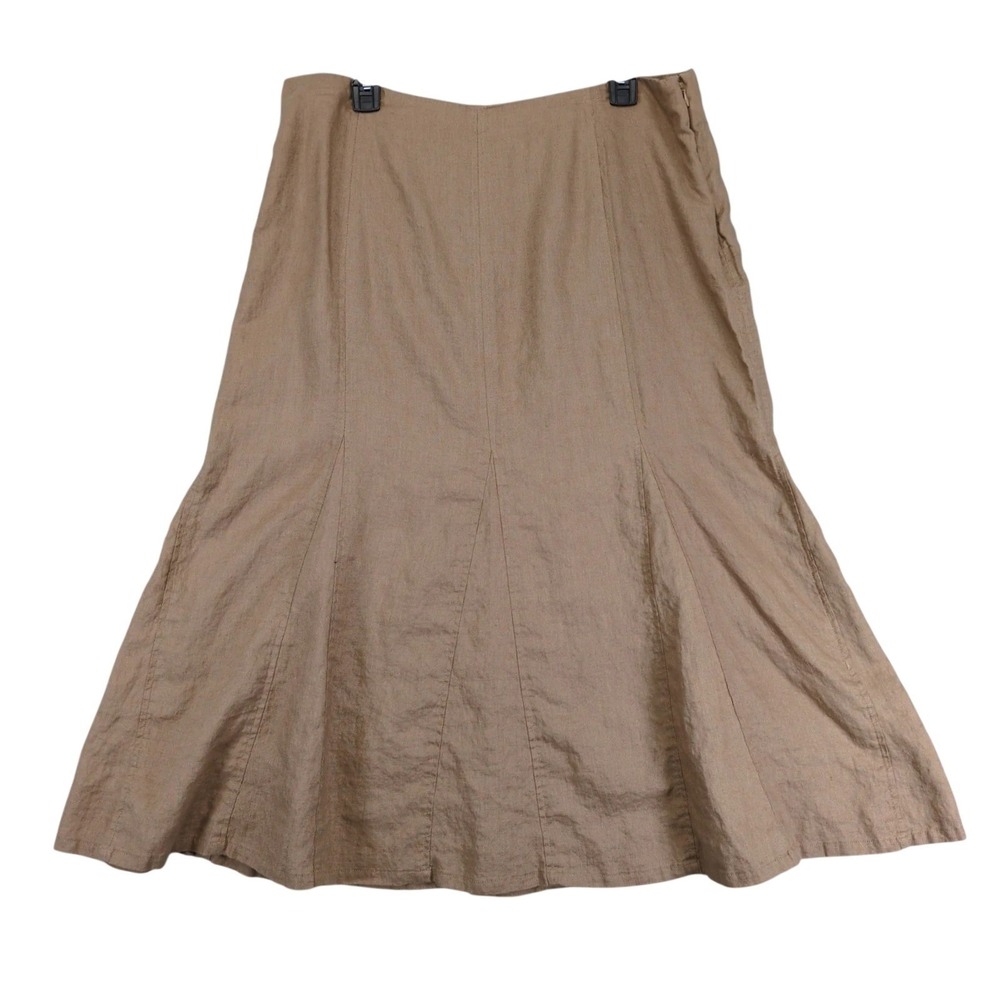 Kim Rogers 100% Linen Brown Midi Skirt Sz 16 Paneled Trumpet Flare Western Boho